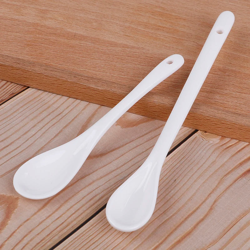 1 pc Ceramic Spoons Long-short white Porcelain Coffee Soup sugar Tea Dessert Cutlery