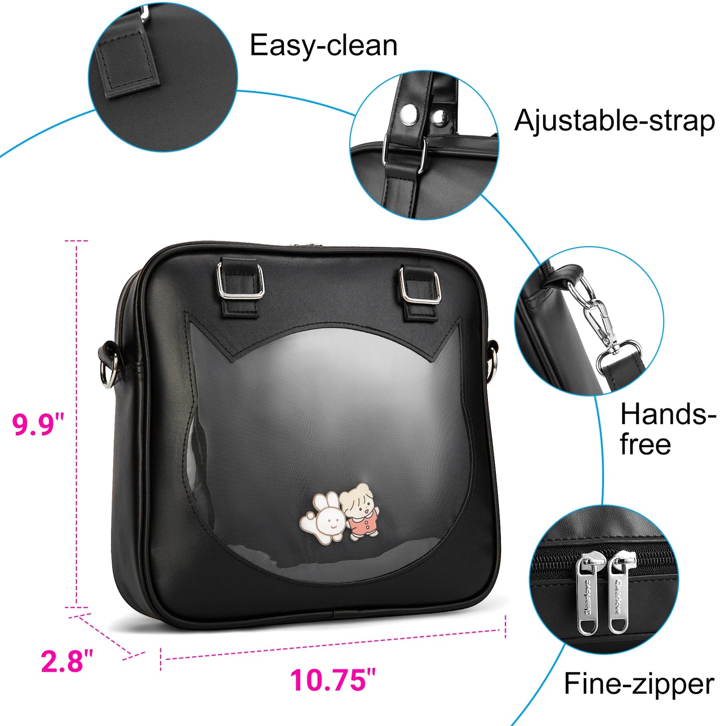 Ita Bag Girls Crossbody Transparent Cat Shape Backpack Pin Bags Messenger Shoulder Bag Purse for Women