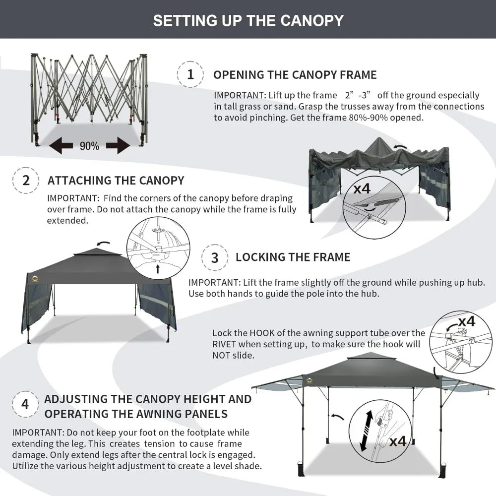 Pop up Canopy Tent Patended Centerlock Instant Commercial Canopy with 150D Silver Coated Fabric Including 2 Extend Awnings