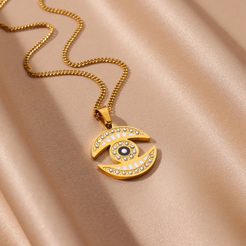 Gold Color Palm Fatima Pendant Necklace For Women Stainless Steel Lucky Turkish Evil Eye Choker Necklaces Aesthetics Jewelry