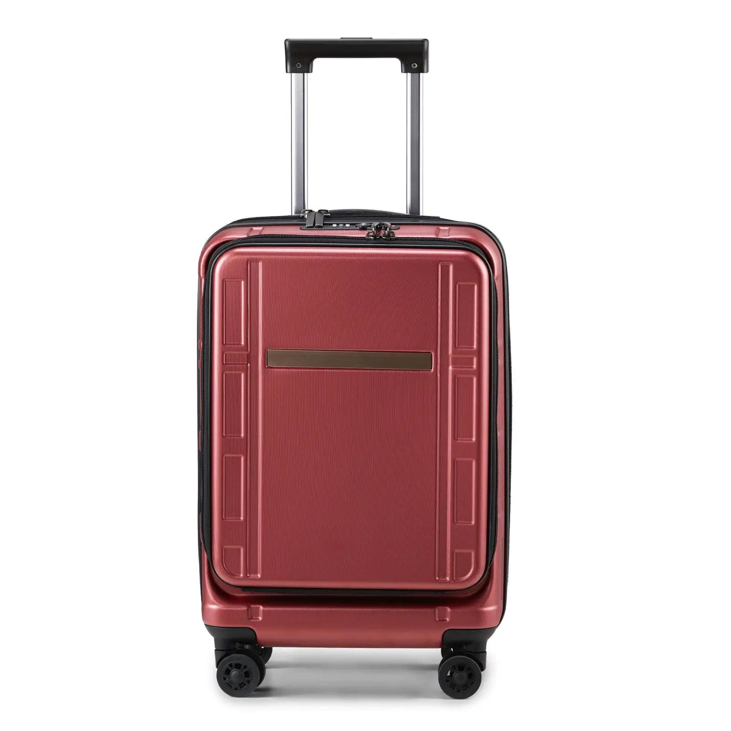 20-Inch Carry-On Luggage, 22x14x9 Airline Approved, ABS+PC, Front Compartment, Double Spinner Wheels, TSA Lock - Wine Red