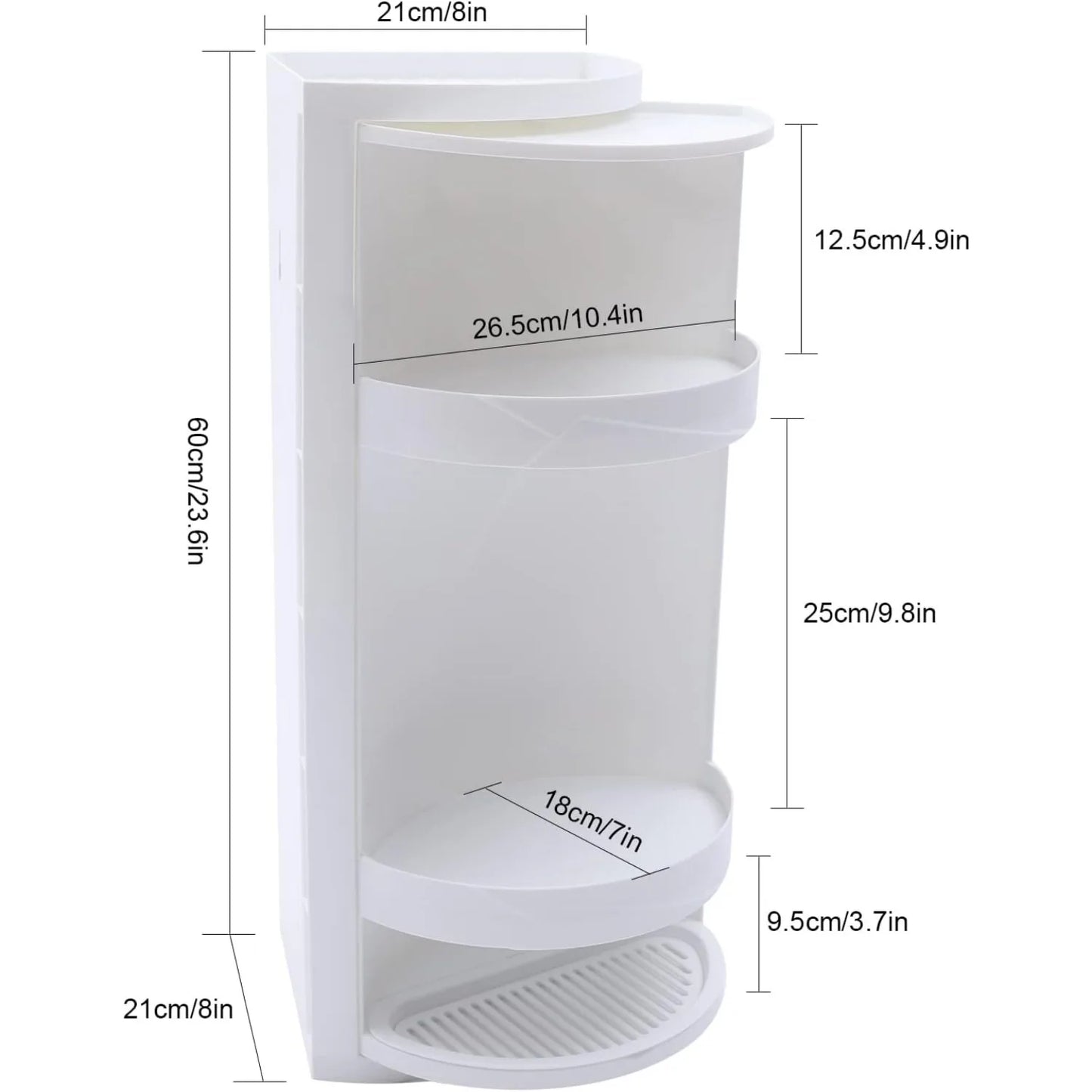 Bathroom Corner Locker, Cosmetic Storage Rack Cabinet, Countertop or Wall Mount Rotating Triangle Shelf for Bedroom, Kitchen