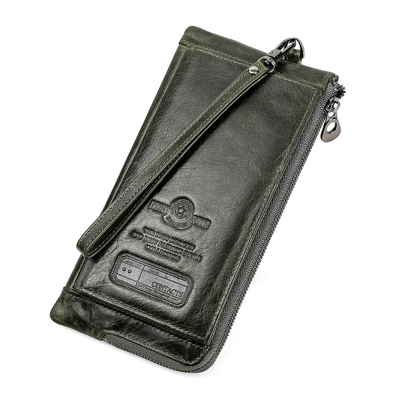 CONTACT'S Wristlet Bag Genuine Leather RFID Cellphone Wallet Men's Clutch Wallets Men Credit Card Holder Male Long Purse Zipper