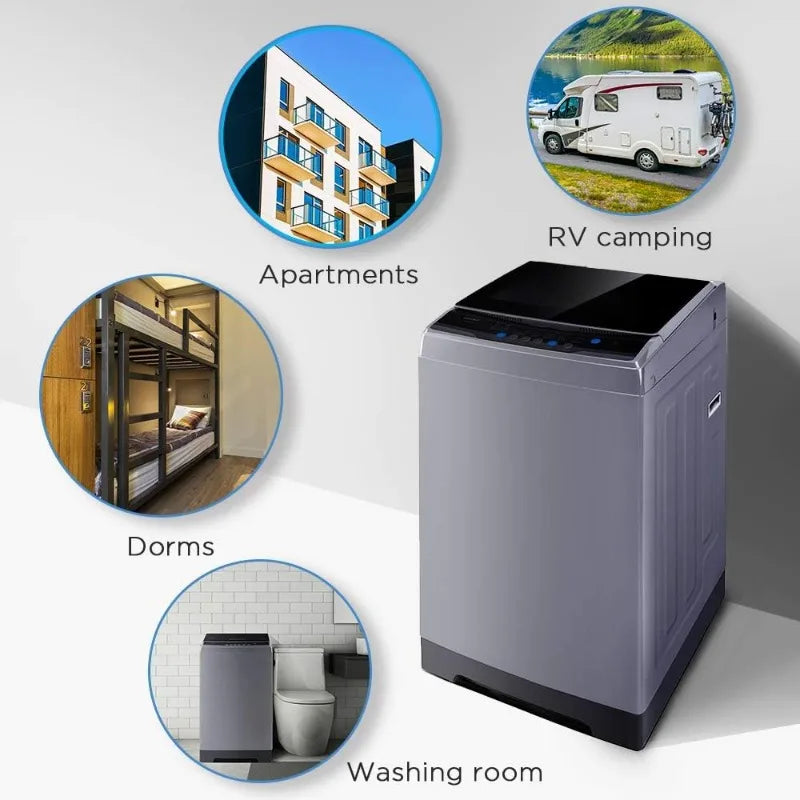 1.6 Cu.ft Portable Washing Machine, 11lbs Capacity Fully Automatic Compact Washer with Wheels,6 Wash Programs Laundry Drain Pump