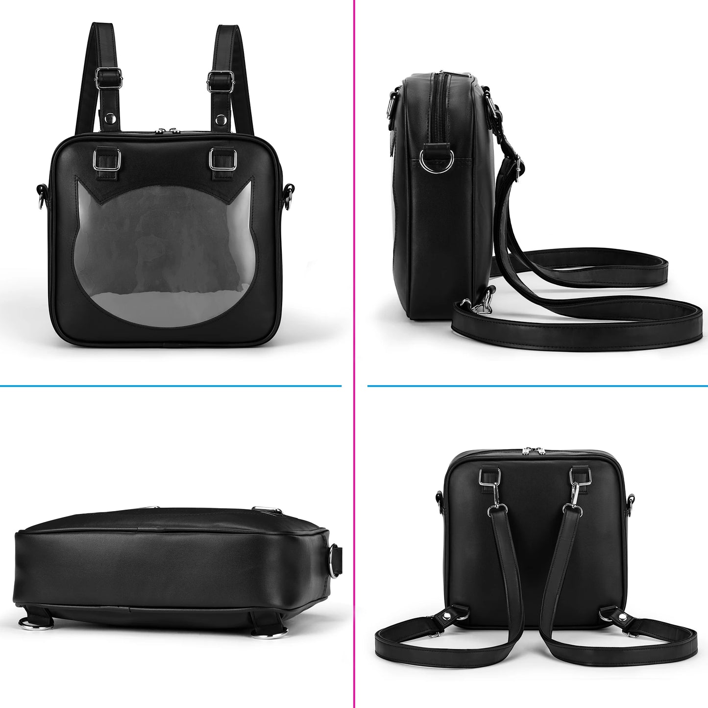 Ita Bag Girls Crossbody Transparent Cat Shape Backpack Pin Bags Messenger Shoulder Bag Purse for Women
