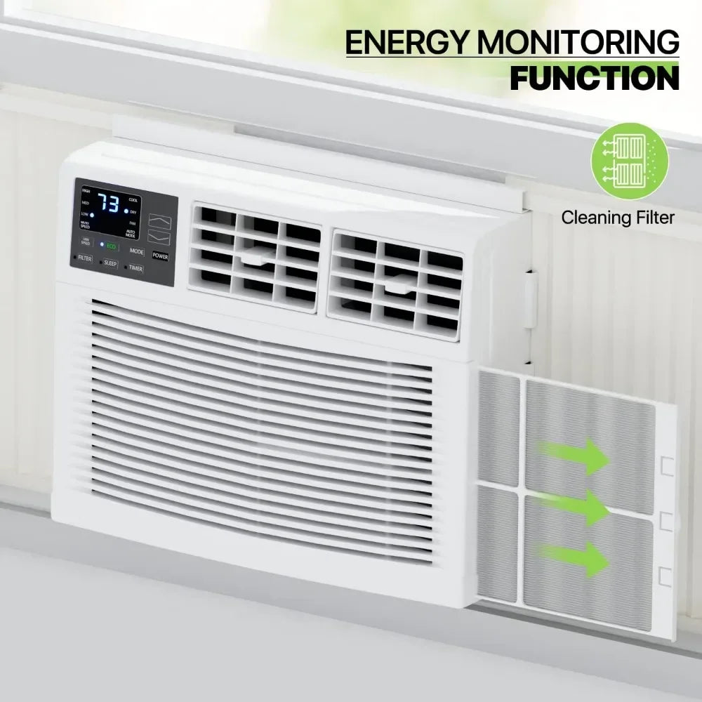 8000 BTU Window Air Conditioner with Remote, 6 Modes-Cool, Dry, Auto-Restart, Fan, Sleep, Ideal for Rooms Up To 350 Sq. Ft.