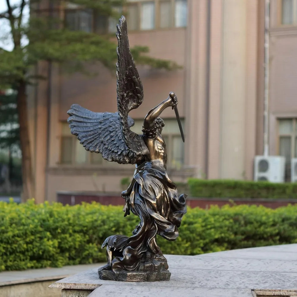 Large Archangel Saint Michael, Holy Justice Statue, Cold Cast Resin Bronze Decorative Sculpture, 43 Inches Decoration Crafts