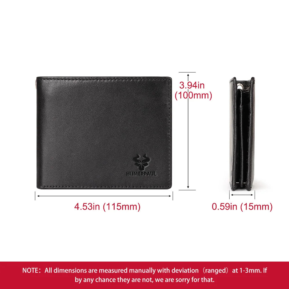 HUMERPAUL Genuine Leather For Men Short Wallet Vintage Large-capacity With Anti-theft Chain Credit Card Holder Purse RFID