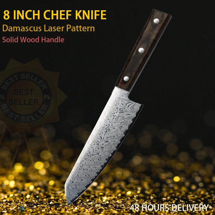 High quality Chef's knife Multi-purpose knife Household kitchen knife High-end laser Damascus pattern knife Solid wood handle