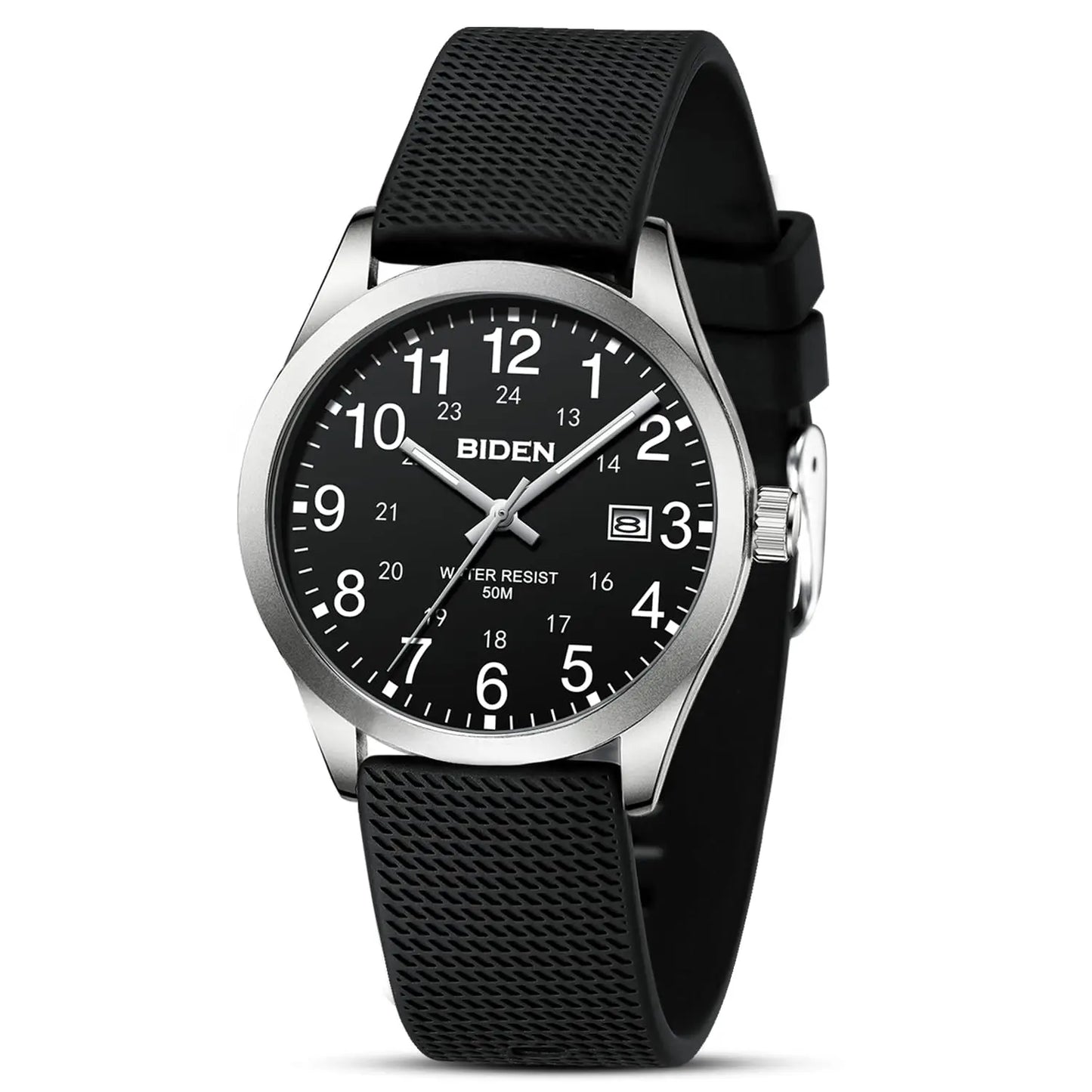 BIDEN Simple Casual Men's Quartz Watch Digital Edition Waterproof Calendar Luminous Silicone Strap Comes with Watch Box