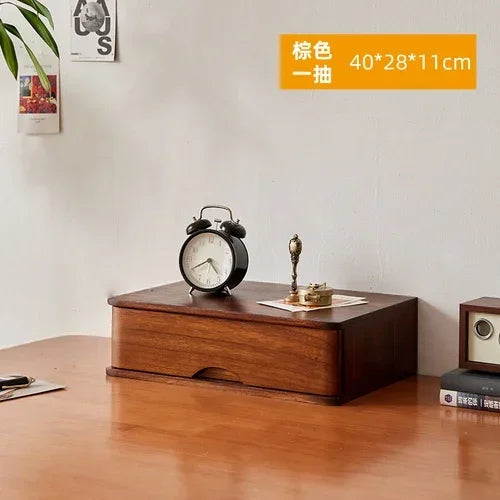 Multi-Layer Wooden Desktop Storage Boxes, Solid Wood Drawer File Organizer, Computer Heightened Rack, Office Storage Cabinet.