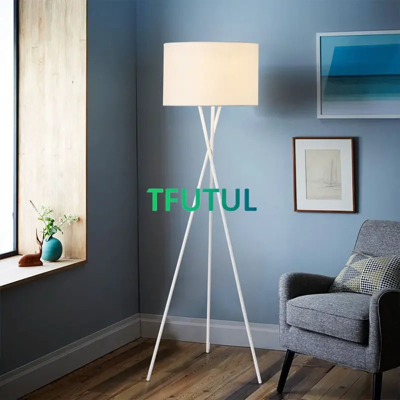 Fabric Led E27 Floor Lamp for Living Room Tripod Design Sofa Side Standing Lamps Bedroom Remote Control Dim Bedside Lights