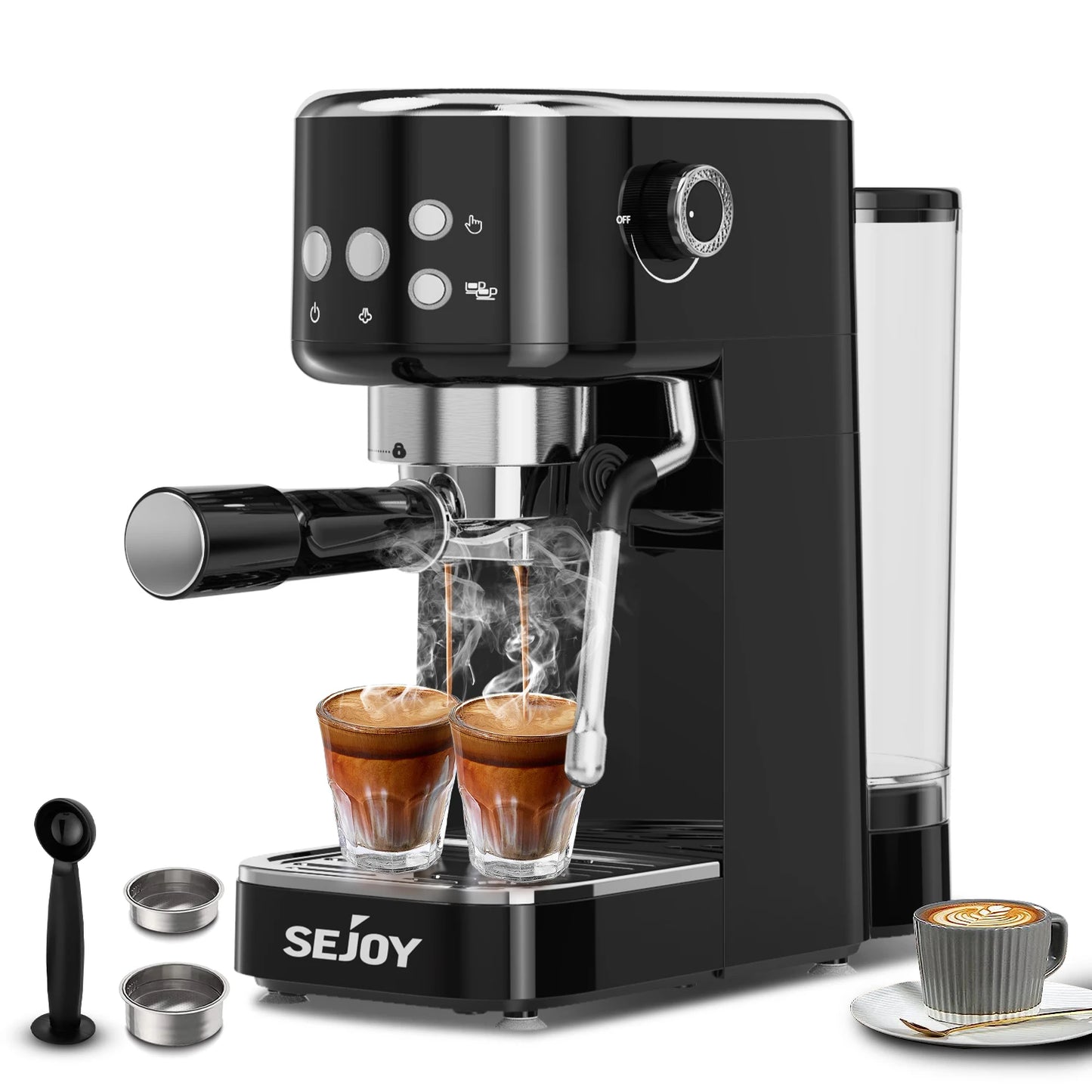 Sejoy 110V Espresso Coffee Machine 2in1 Semi-automatic Concentrated Ground Coffee Cafeteria 20Bar for Milk Foam Household Office