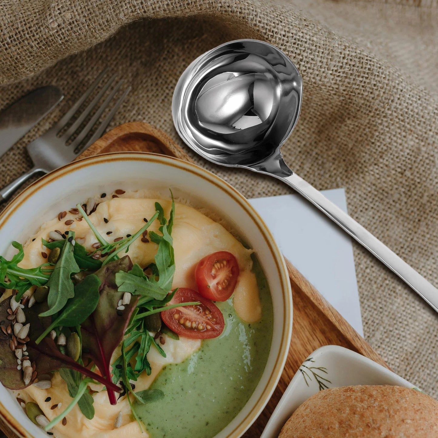 Spout Double Mouth Spoon Colander Stainless Steel Scoop Household Saucepan Silver Kitchen Gadget
