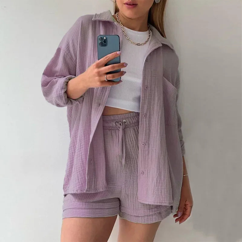 Summer Women's 2-piece Set White Long Shirt High Waisted Shorts Sets Casual Women 2 Piece Set Outfit Streetwear Female Clothing