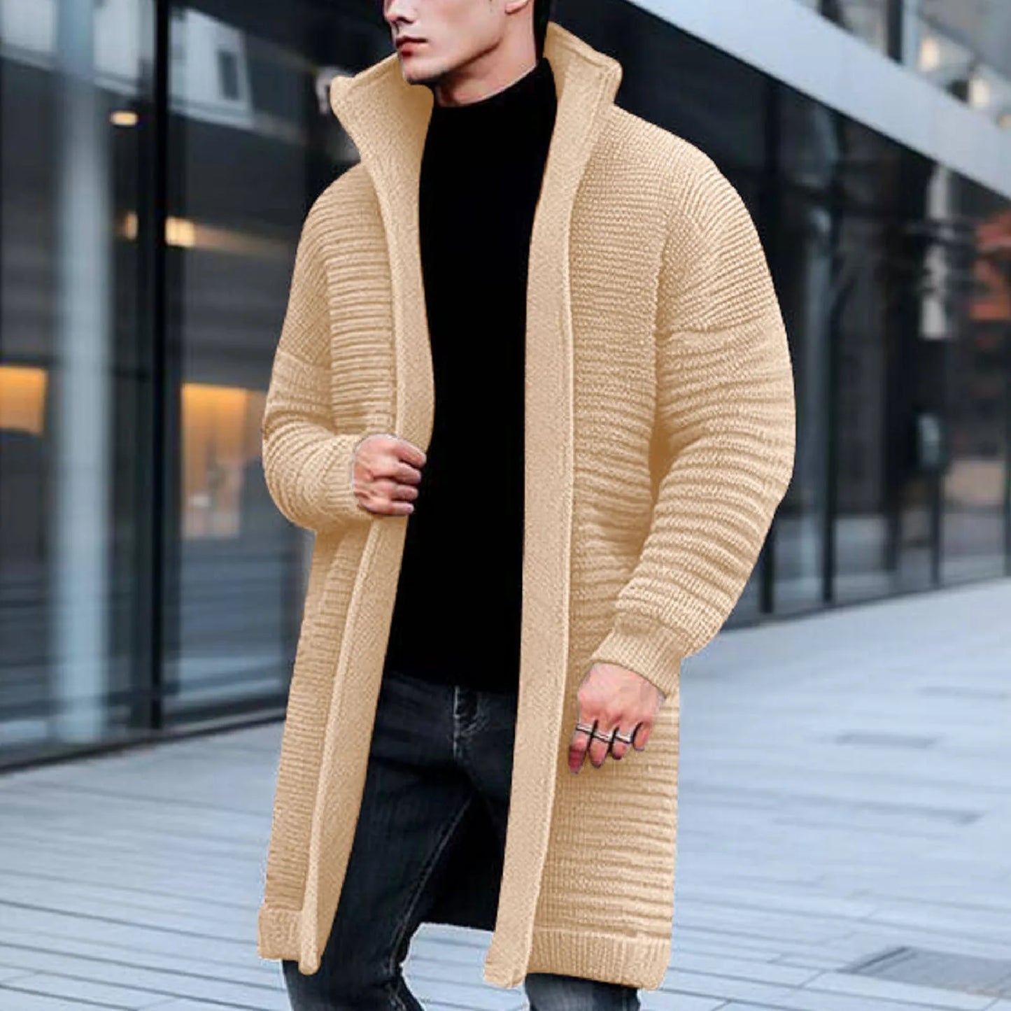 Cardigan Sweaters For Men Big And Tall Long Length Sweater Coat Autumn And Winter Lapel Solid Color Jackets Knitted Erkek Kazak