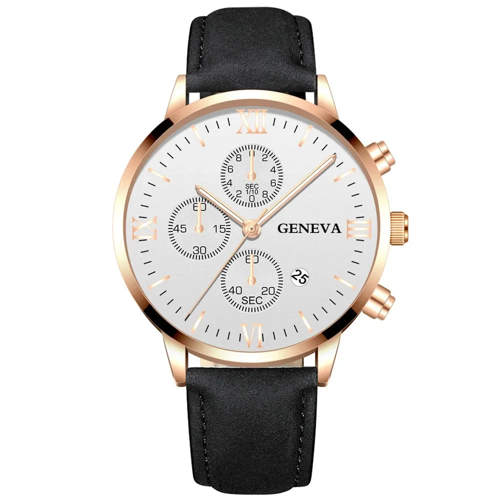 Fashion Geneva Men Date Alloy Case Synthetic Leather Analog Quartz Sport Watch Male Clock Top Brand Luxury Relogio Masculino