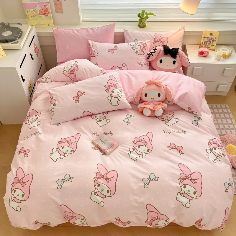 Kuromi Melody Cartoon Duvet Cover Hello Kitty Cinnamoroll Kids Bedding Set Student Dormitory Cute Duvet Cover Bedroom Decor