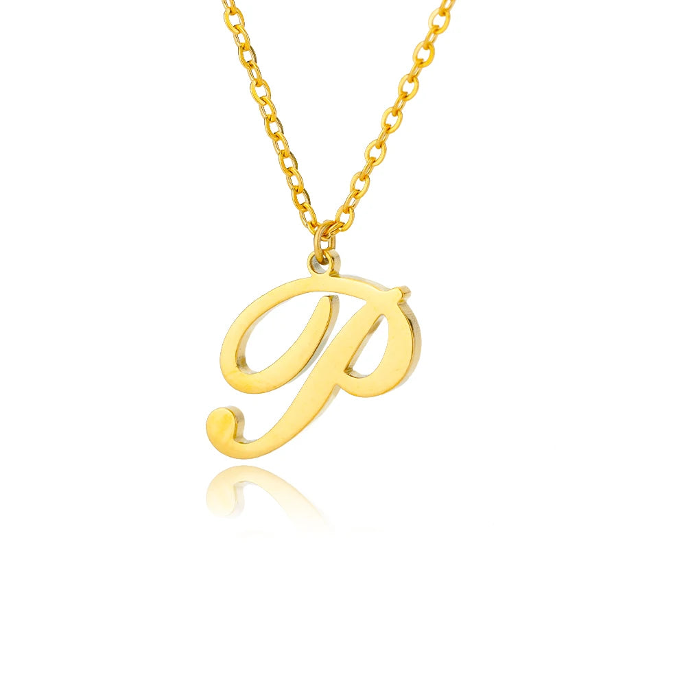 Gold Color Alphabet Letter Pendants Necklace For Women Stainless Steel Initial Letter Jewelry Initial Chain Choker Collares Femm