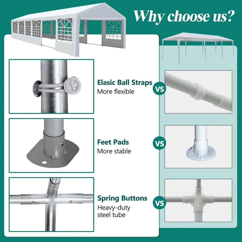 20' x 40' Canopy Party Tent & Carport - Heavy Duty Outdoor Wedding Gazebo with 4 Sand Bags, Event Shelter Canopy