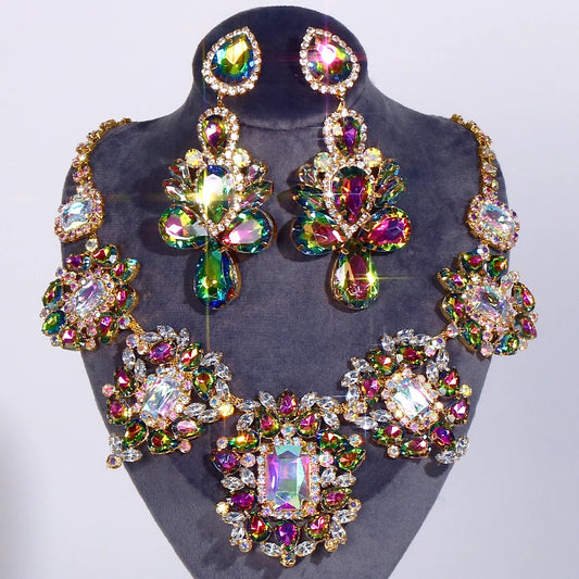 Stonefans Drop Rhinestone Necklace Earrings Set for Women 2023 Wedding Party Accessories Drag Queen Exaggerated Jewelry Set Gift