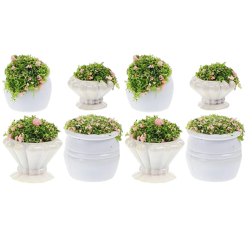 8 Pcs Mini Planter Vase Toy Table Model Decor Architectural Landscape Accessory Artificial