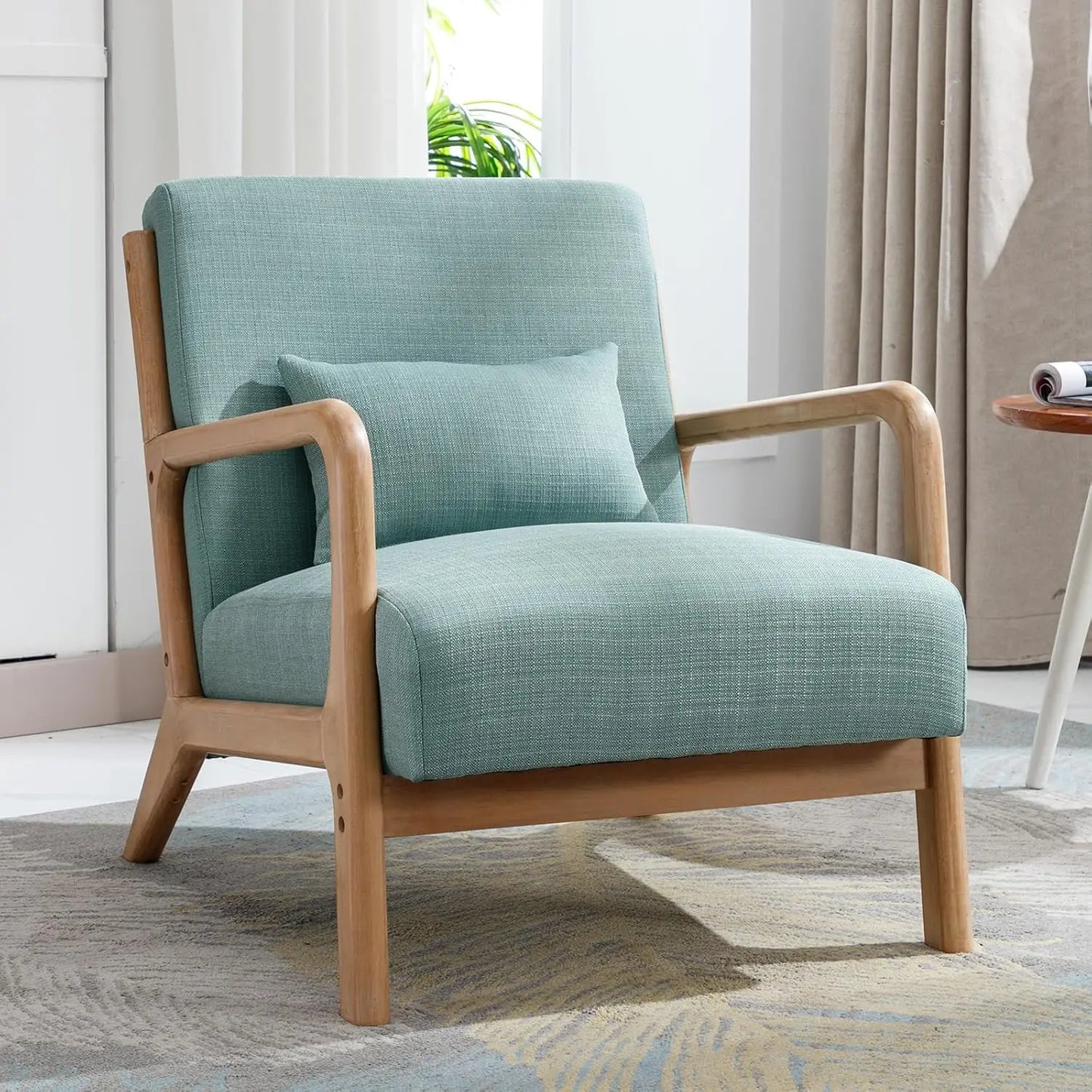 Mid Century Modern Accent Chairs Set of 2, Single Fabric Lounge Reading Armchair with Solid Wood Frame,Easy Assembly Arm Chairs