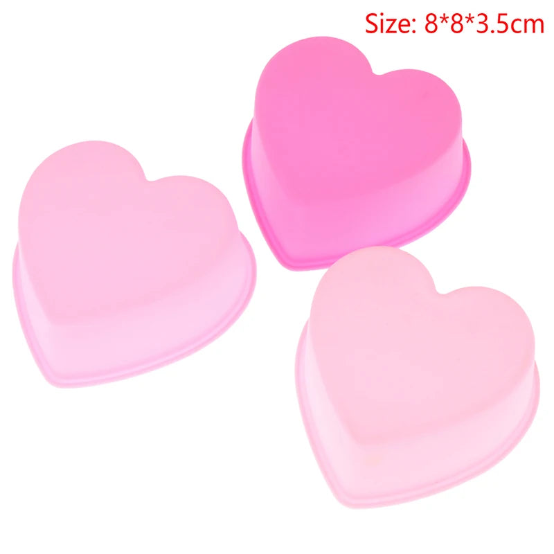 1pcs Random Color Cute 3 Inch 8cm Heart Mousse Chocolate Soap Mold Silicone Cake Molds Cake Decorations Bakeware Baking Pan