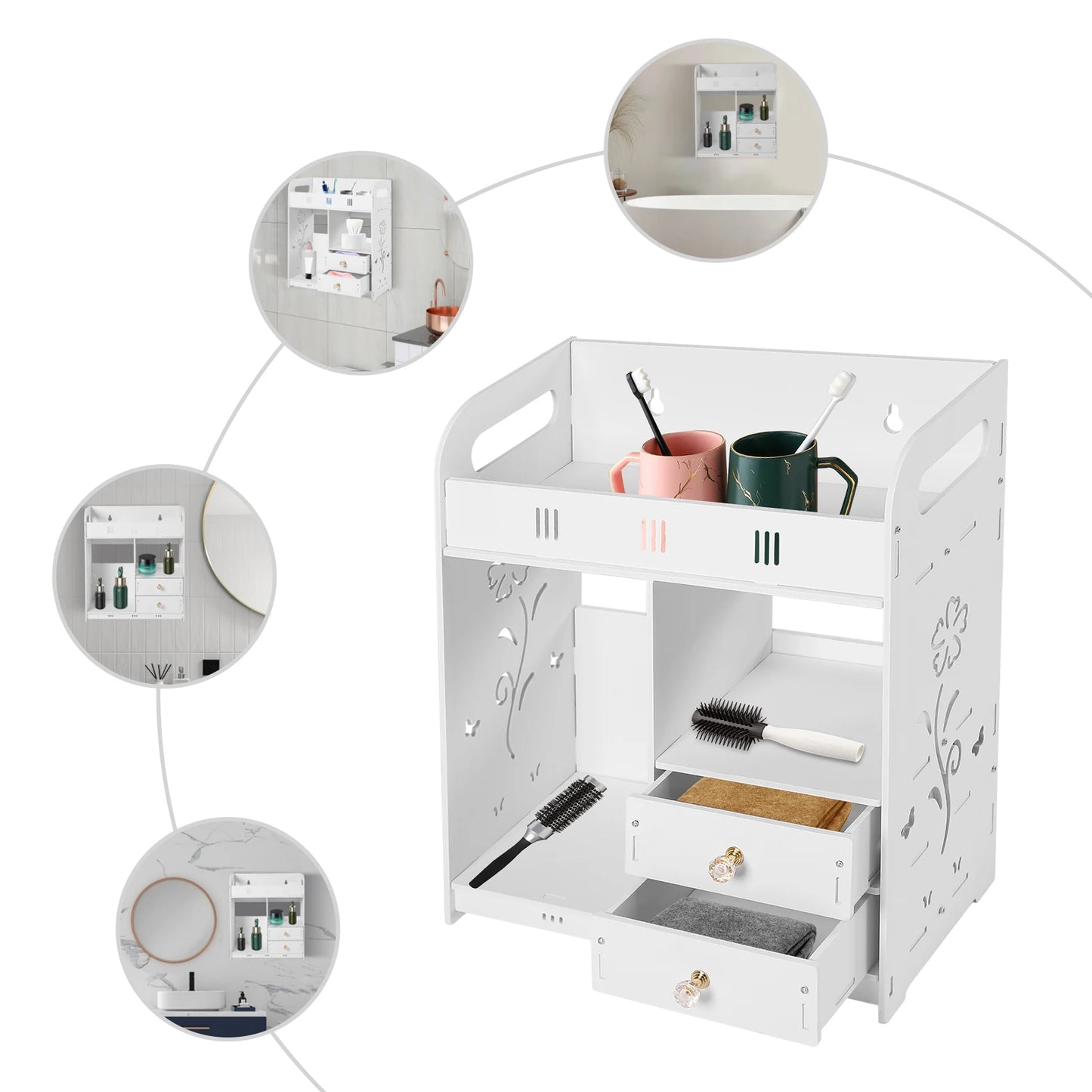 Bathroom Wall Cabinet Wall Mounted Shelf Small Kitchen Toilet Drawer Organizer