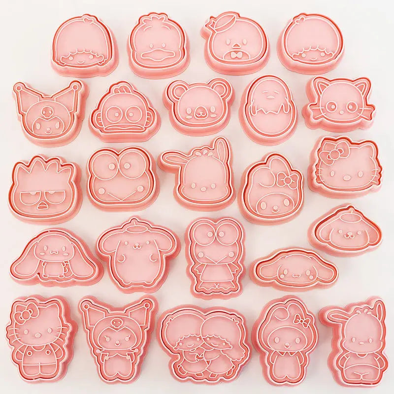 24Pcs Sanrio Hello Kitty Cartoon Cookie Mold 3D Pressable Stamp Kitchen Baking Pastry Bakeware New Year Christmas Decoration