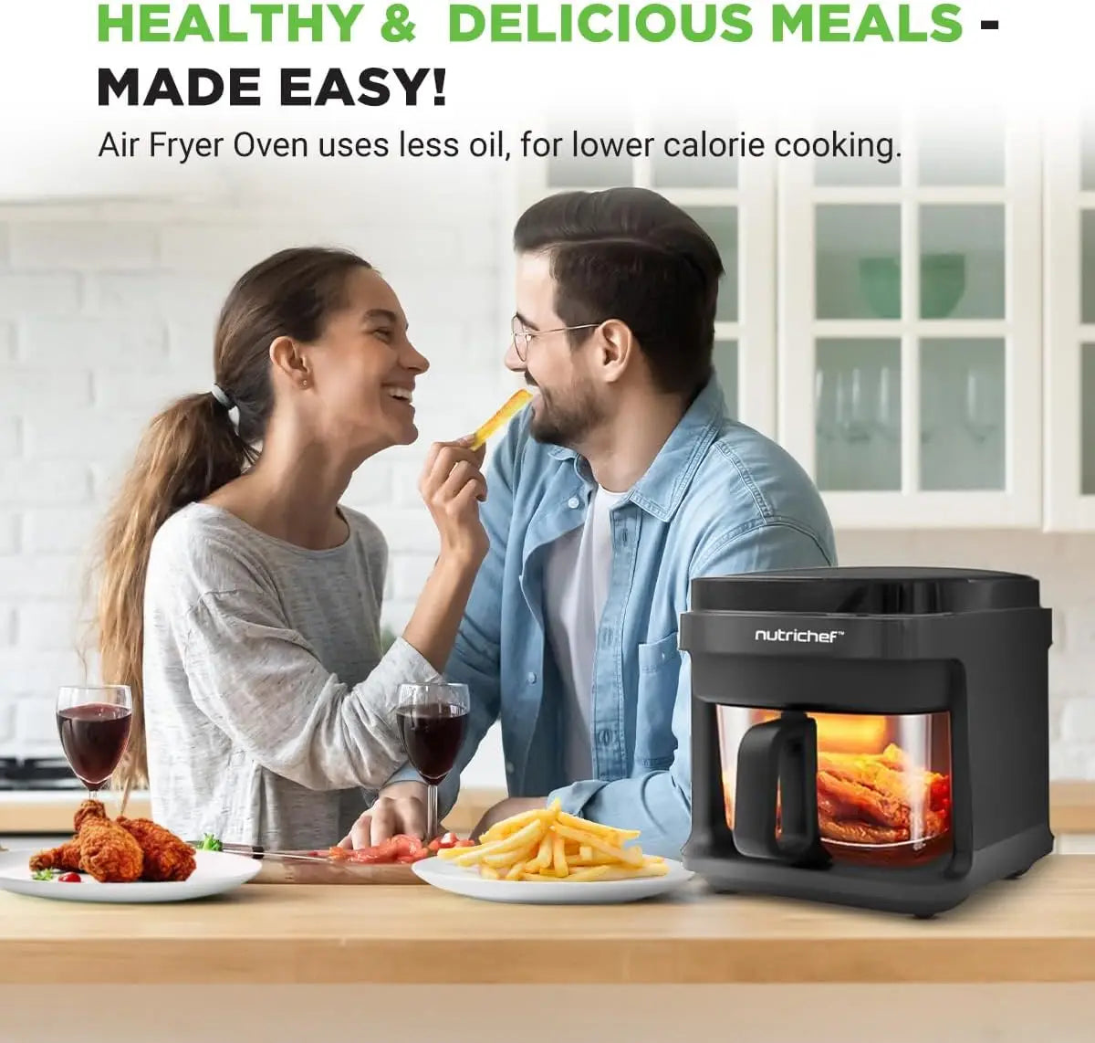 5.8 Quart Air Fryer 8-1 Preset Cook Modes Transparent Fry Bowl for Best Cooking Results Cook Shrimp, Steak, Fries, Wings