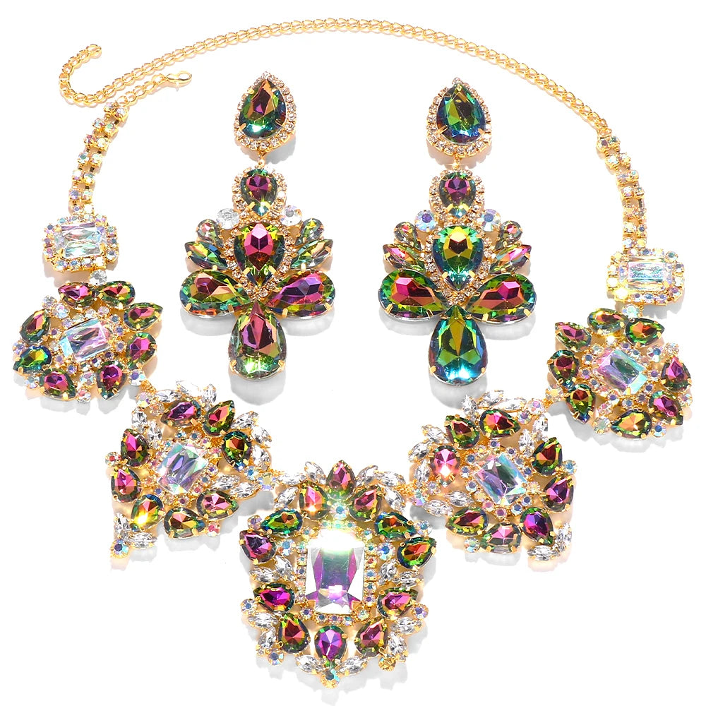 Stonefans Drop Rhinestone Necklace Earrings Set for Women 2023 Wedding Party Accessories Drag Queen Exaggerated Jewelry Set Gift