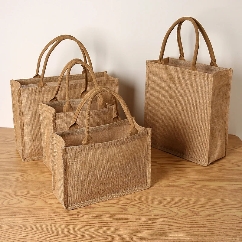 Jute handbag gift bag fashion versatile handheld large-capacity shopping bags out travel bag Tote bag men and women universal