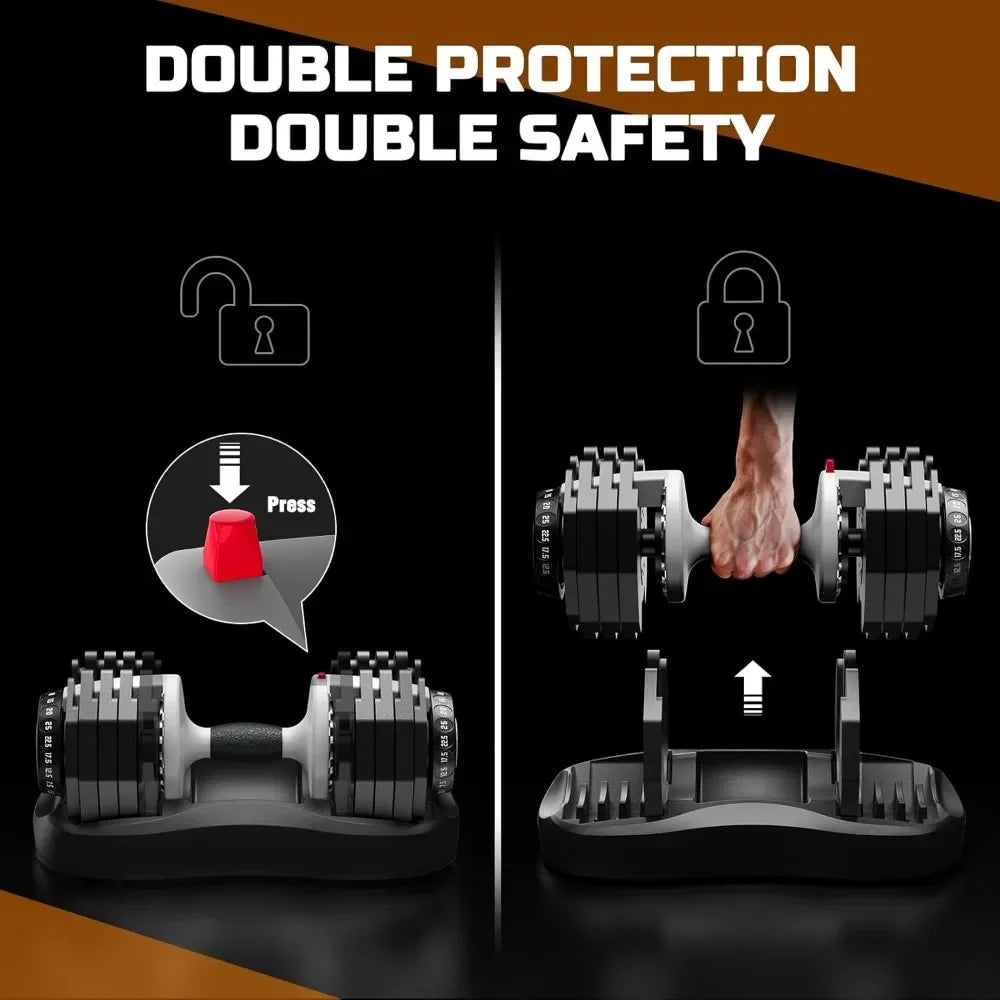 Adjustable Dumbbell Set, 55LB Dumbbell Weights Set, 10 in 1 Free Weights Fast Adjusted by One Hand, Dumbbells with Safety Lock