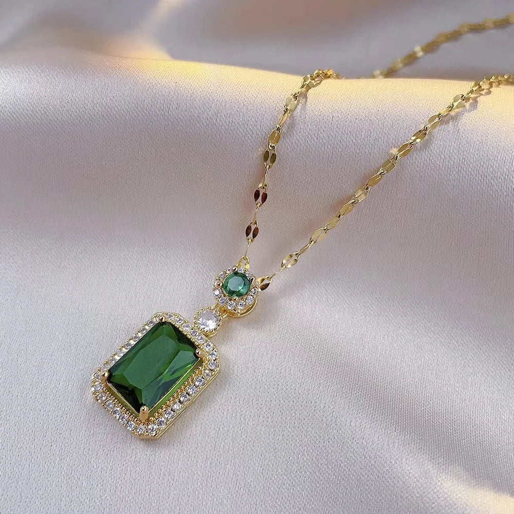 Classic Women's Three Piece Jewelry Set Statement: Jadeite Ring, Fashion Green Zircon Ring, Earrings, Necklace, Wedding Jewelry
