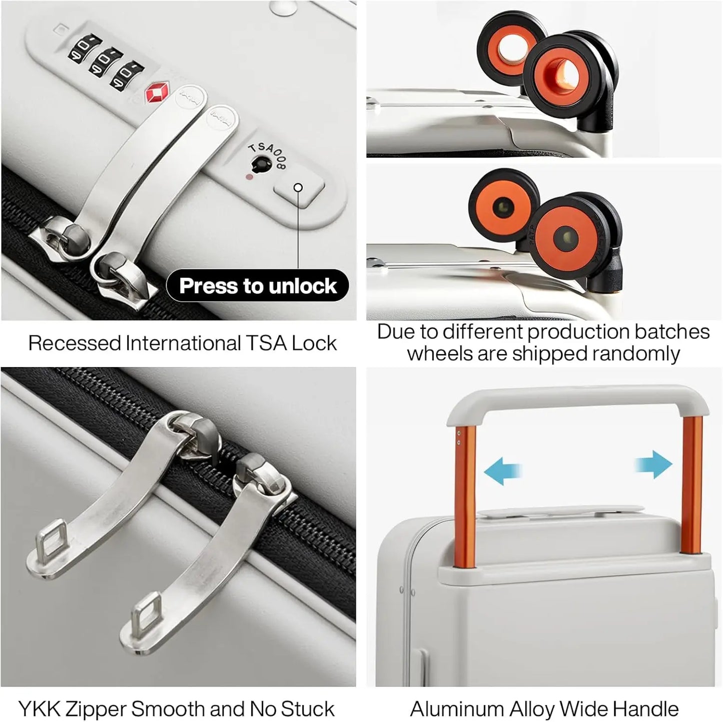 Carry On Luggage Wide Handle Luxury Design Rolling Travel Suitcase PC Hardside with Aluminum Frame Hollow Spinner Wheels, w