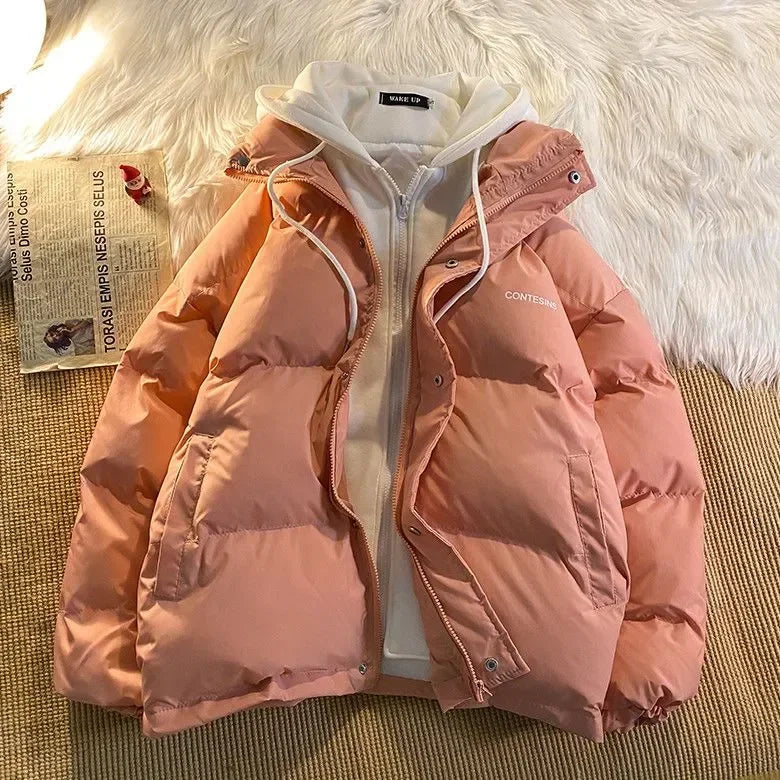 Winter Thickening New Fake Two Down Coats Women Y2k Harajuku Korean Popular Loose Warm Cotton-Padded Couple Casual Joker Jacket