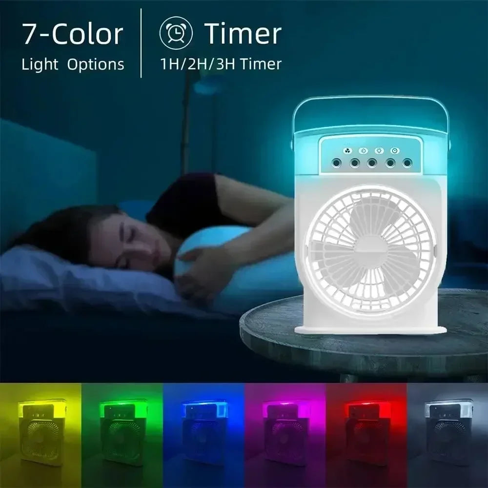 3 In 1 Portable Fan Air Conditioner Humidifier Cooling USB Fan Air Cooler LED Night Light Water Mist Humidification Fans