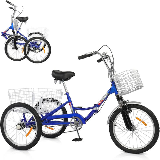 Adult Folding Tricycle, 20 Inch 3 Wheel Bikes Tricycle for Adults Single Speed, Foldable Adult Trike for Women/Men/Seniors, Thre