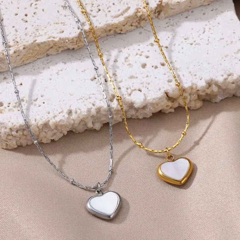 Necklace for Women Stainless Steel Heart Pendant Bead Chain Necklaces Gold Color Choker Trendy Waterproof Jewelry Accessories