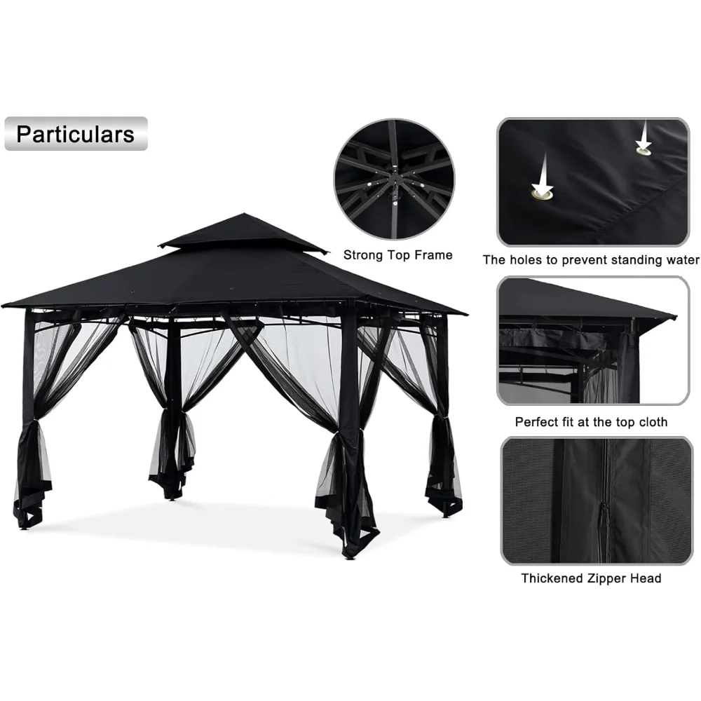 Outdoor Awning Outdoor Garden Gazebo for Patios with Stable Steel Frame and Netting Walls (8x8 Black) Canopy Tent Waterproof