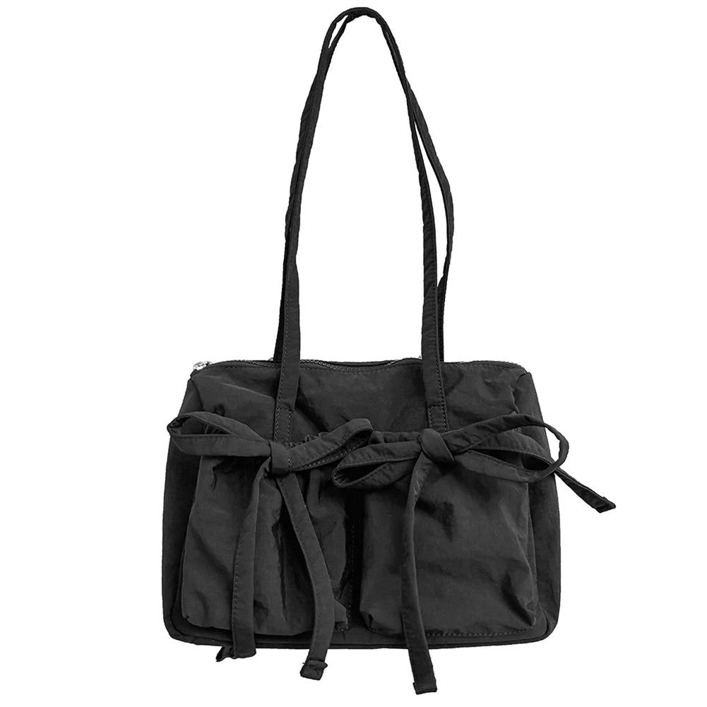 Women Fashion Shoulder Purse Zipper Closure Travel Tote Handbag Solid Color Nylon Grocery Purse Girls Outdoor Daily Bag