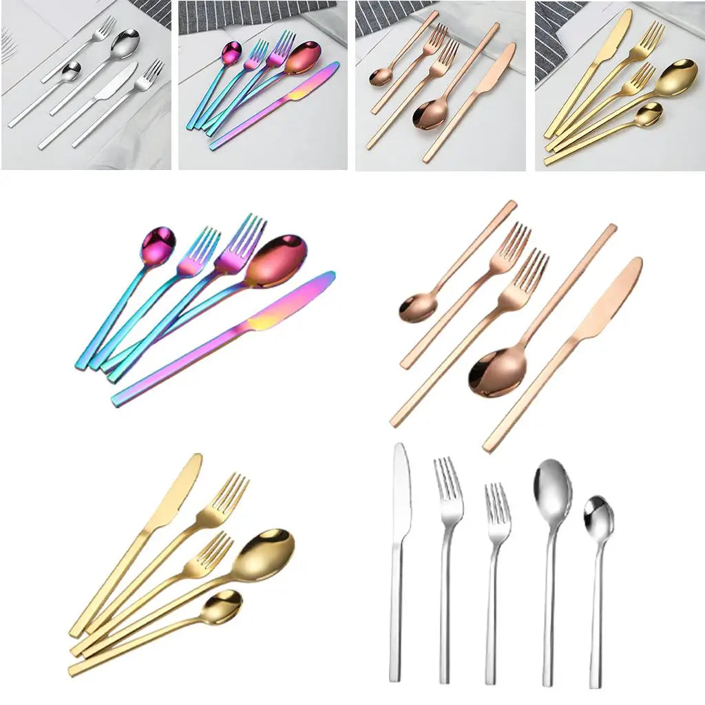 5 PCS Glossy Cutlery Set Dining Knife Spoon Fork Flatware Service for 1