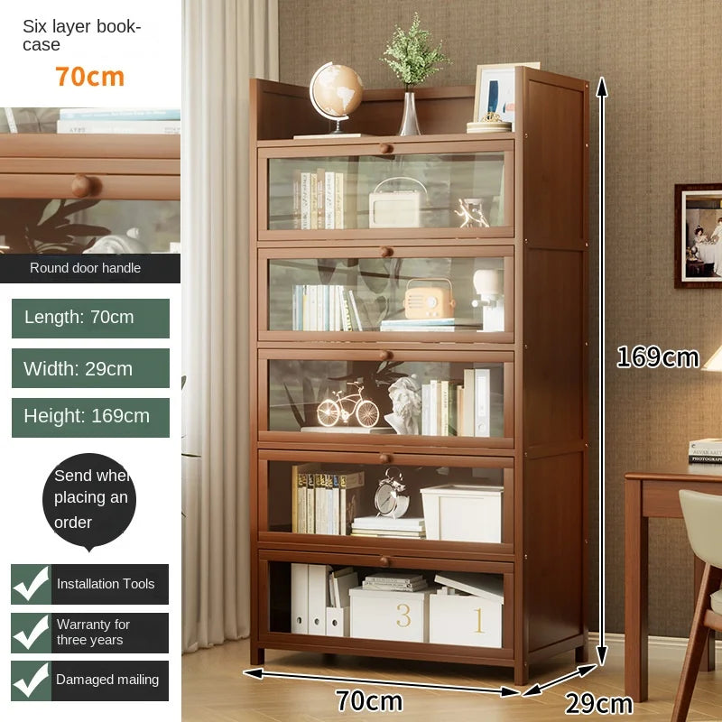 Bookshelf, bookcase, dust-proof floor-standing storage rack, household children and students storage rack with doors