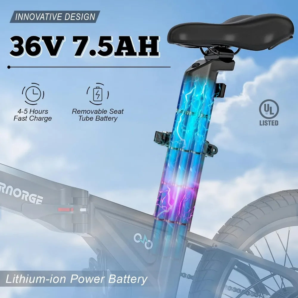 Electric Bike A9, 20" Ultra Light Foldable Electric Bike, Lightweight Frame, LED Headlight Sports Style Electric Bike for Adults