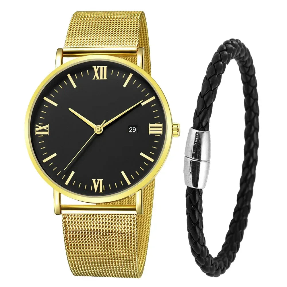 Ultra Thin Men Watch Magnetic Bracelet Quartz Watch Calendar Men Slim Mesh Steel Waterproof Sport Watch Black Relogio Masculino