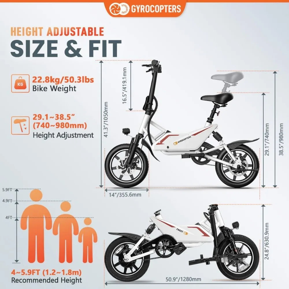 Frost Electric Bike for Adults/Teens 13+   UL2849 Safe Folding Ebike 350W Brushless Motor  14-inch Tires Compact Bike