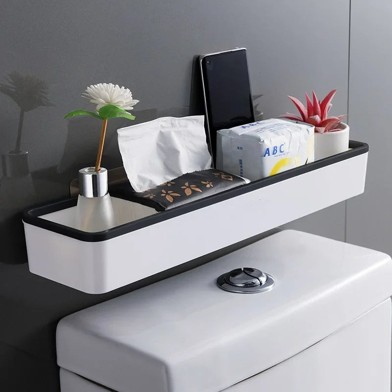 1pc Toilet Bathroom Storage Cabinet Rack Wall Hanging Hole Free Multifunctional Artifact Above Toilet Rack White Shelf Organizer