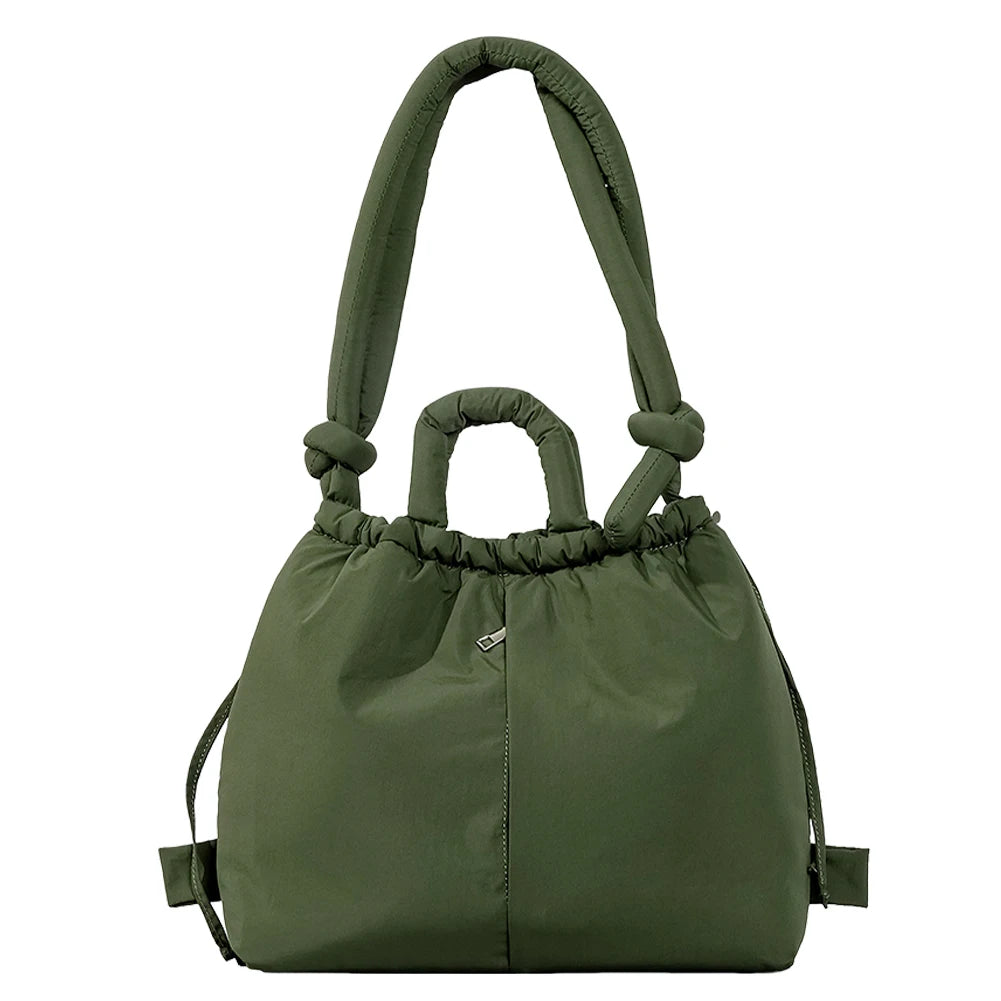 Women Padded Shoulder Bag Puffer Tote Bag Lightweight Drawstring Bucket Bag Stuffing Crossbody Bag Tote Handbag Puffy Sling Bag