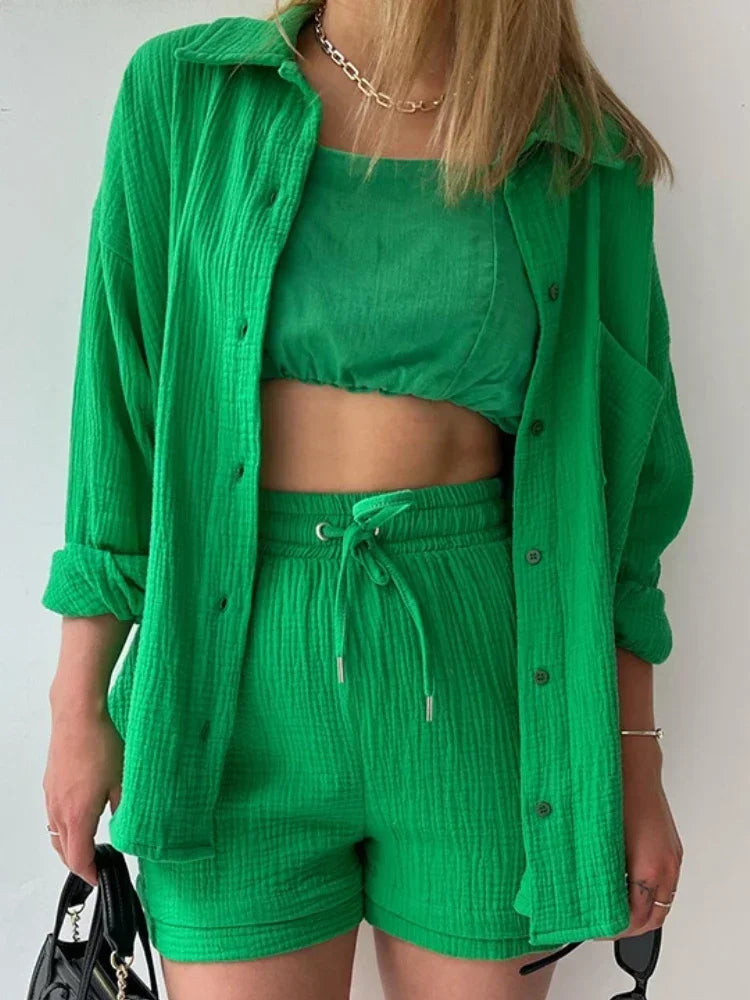Summer Women's 2-piece Set White Long Shirt High Waisted Shorts Sets Casual Women 2 Piece Set Outfit Streetwear Female Clothing